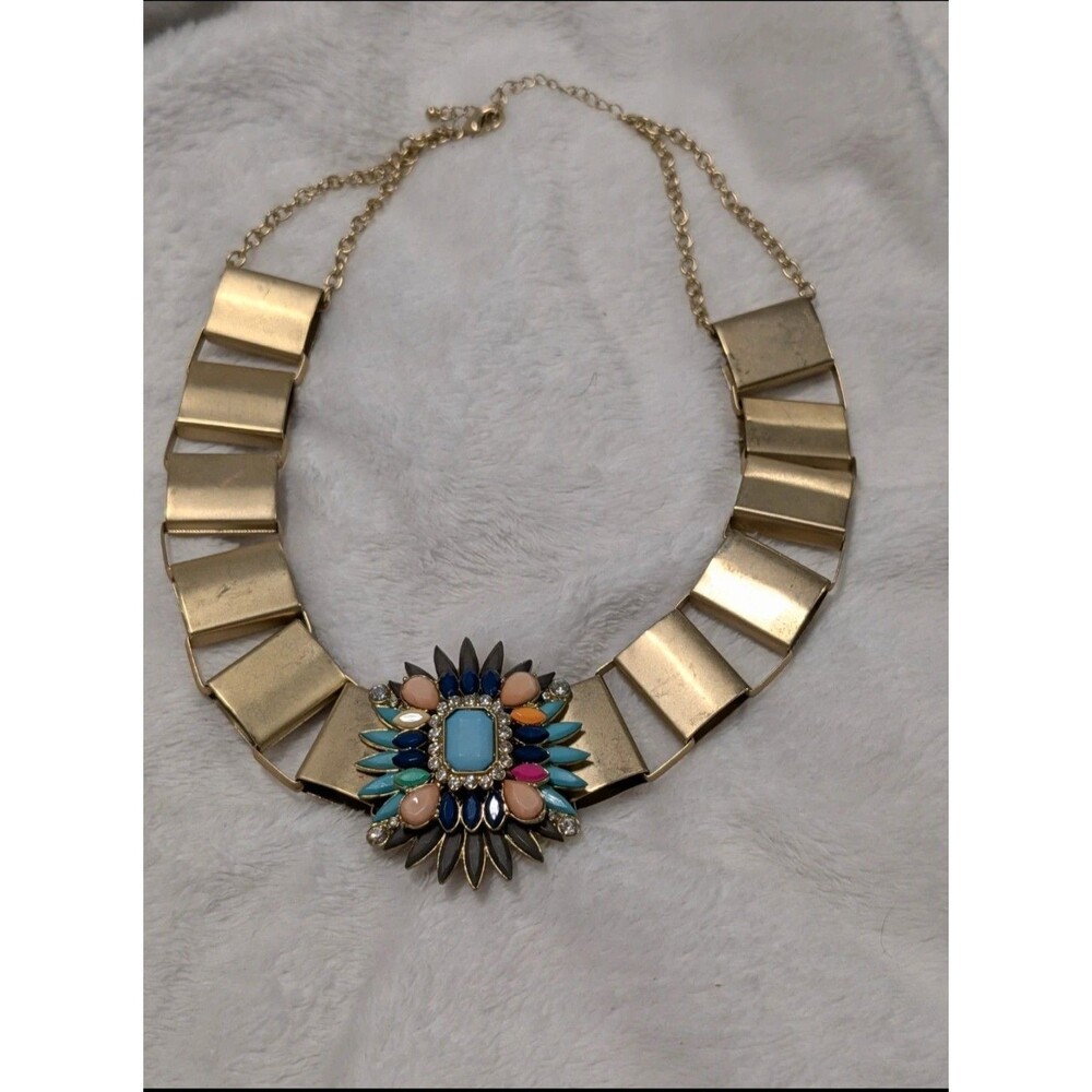 Vintage Multicolor Sunburst Medallion Statement Necklace